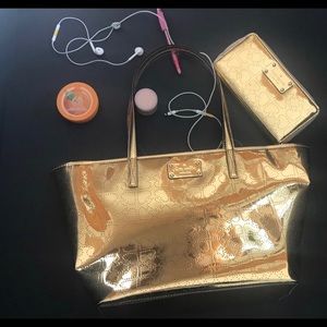 NWT Kate Spade Gold Metro Wallet and Tote